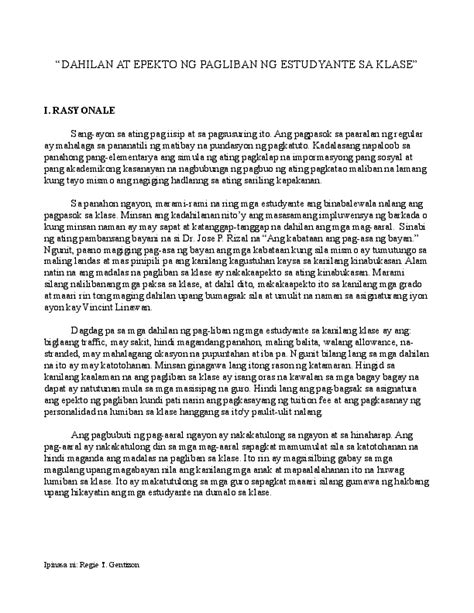 questionnaire tungkol sa pagliban sa klase|DAHILAN AT EPEKTO NG PAGLIBAN NG .